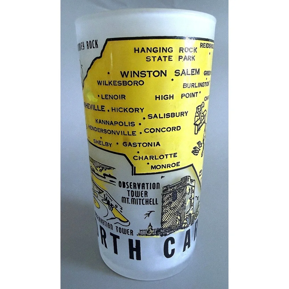 North Carolina Vtg 1960s State Landmarks Frosted Glass Tumbler Enamel Paint 5